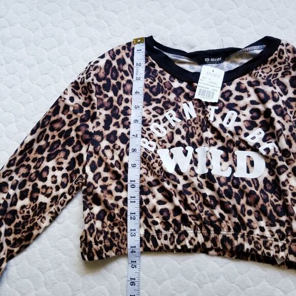 NEW cropped long sleeve shirt Leopard print large - Picture 6 of 7